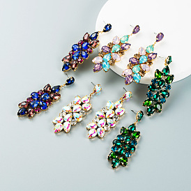 Vintage-inspired Colorful Glass Flower Pendant Earrings with Sparkling Rhinestones and Tassel Drops
