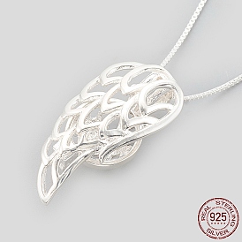 925 Sterling Silver Cage Pendant Necklaces, with 925 Stamp, Wing
