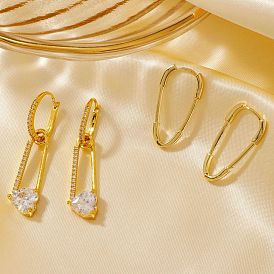 Винтажные латунные серьги-кольца с прозрачным кубическим цирконием, золотые