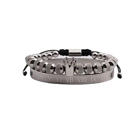 Ensemble de bracelet couronne élégant pour hommes - bracelet et chaîne en acier inoxydable avec lettre romaine