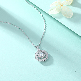 Fashionable Round Gem Pendant S925 Silver Necklace - Elegant and Unique