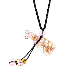 Collier pendentif bouteille de parfum colonne lampwork avec perles de verre, bijoux de fiole d'huile essentielle pour les femmes