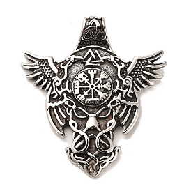 304 Stainless Steel Big Pendants, Wing with Viking Symbol Charms