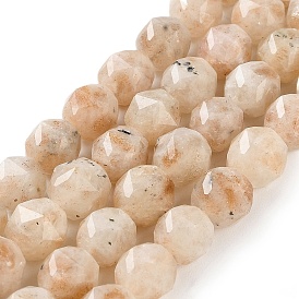 Natural Sunstone Beads Strands, Star Cut Round Beads
