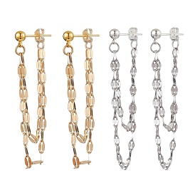 304 серьги-гвоздики с кисточками из нержавеющей стали и латуни, с латунными выводами, цепочка с тиснением