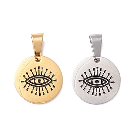 304 Stainless Steel Enamel Pendants, Flat Round with Evil Eye Pattern