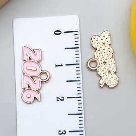 Alloy Enamel Pendants, Number 2026 Charm, Light Gold