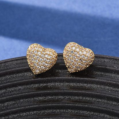 Серьги-гвоздики из латуни с микропаве из кубического циркония для женщин, сердце