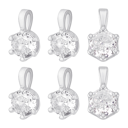 6 шт. 925 плоские круглые подвески из стерлингового серебра с прозрачными кубическими цирконами, с печатью 925