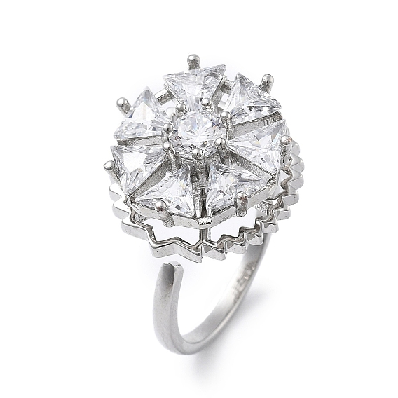 Вращающиеся открытые манжетные кольца для женщин, латунные кольца-спиннеры с микро-паве и прозрачным кубическим цирконием