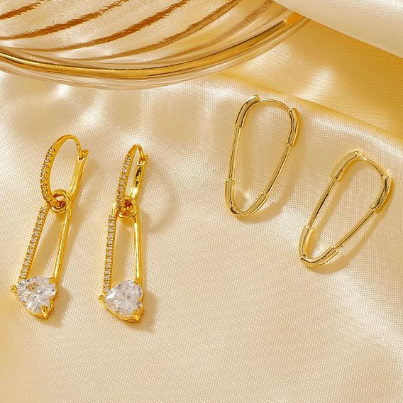 Винтажные латунные серьги-кольца с прозрачным кубическим цирконием, золотые