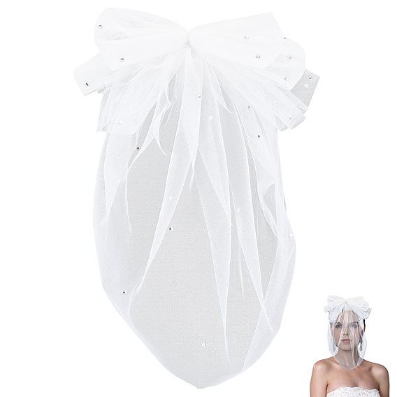 1 полиэстеровые свадебные фаты с бантом, со стразами и металлическими клипсами для женщин