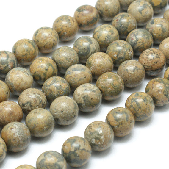 Round Natural Yellow Leopardskin Gemstone Bead Strands