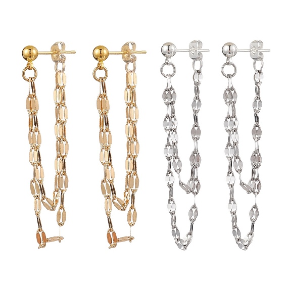 304 серьги-гвоздики с кисточками из нержавеющей стали и латуни, с латунными выводами, цепочка с тиснением