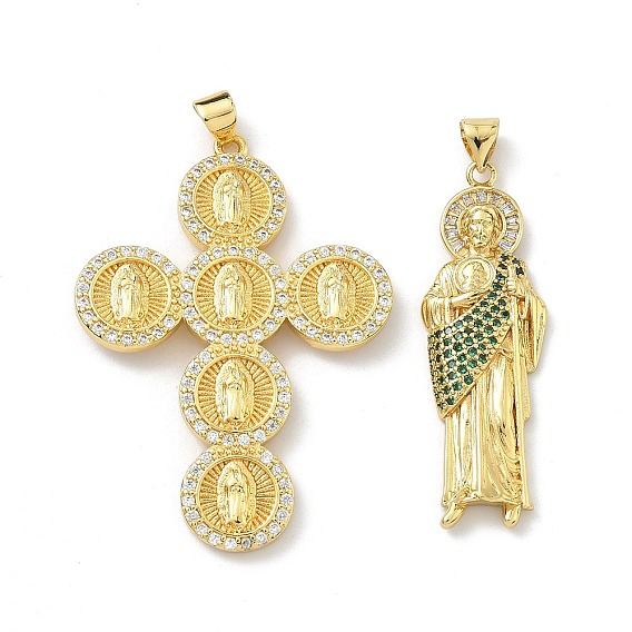 Латунные микро проложить кубического циркония подвески, Святой Иуда/крест с амулетами Девы Марии, долговечный, стойки покрытие, без свинца и без кадмия