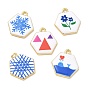 Printed Brass Pendants, Hexagon Charms, Rack Plating, Long-Lasting Plated, Lead Free & Cadmium Free, Real 18K Gold Plated
