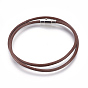 Leather Cord Wrap Bracelets/Necklace, Two Loops, with 304 Stainless Steel Magnetic Screw Clasps