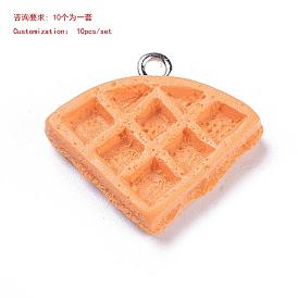 10Pcs Opaque Resin Pendants, Imitation Food, Waffle, with Platinum Plated Iron Loop