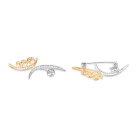 Brass Micro Pave Clear Cubic Zirconia Brooch Findings, For Half Drilled Beads, Leaf, Cadmium Free & Nickel Free & Lead Free