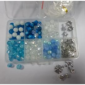 DIY Snowflake Bracelet Making Kit, Including Glass Round Beads, Rhinestone Rondelle Spacer Beads, Alloy Pendants & European Tube Bails