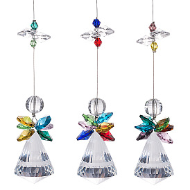 Glass Angel Pendant Decorations, with Colorful Octagonal Beads for Garden & Home Wedding Hanging Ornaments