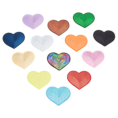 Embroidery Thread Sew on Hot Melt Glue Blankets Cloth, with Paillette, Cloth Accessories, Appliques, Heart