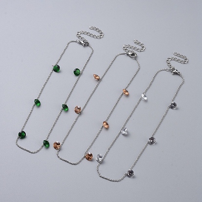 Cubic Zirconia Charms Necklaces, with 304 Stainless Steel Cable Chain Necklaces and Iron extender Twisted Chain