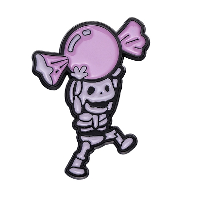 Cartoon Alloy Brooch, Funny Skull Holding Candy Enamel Pins for Halloween