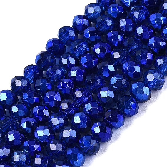 Прозрачные стеклянные бусины гальваническим пряди, рондель, со серебряным покрытием, с половиным покрытием, окрашенная и подогревом, граненые