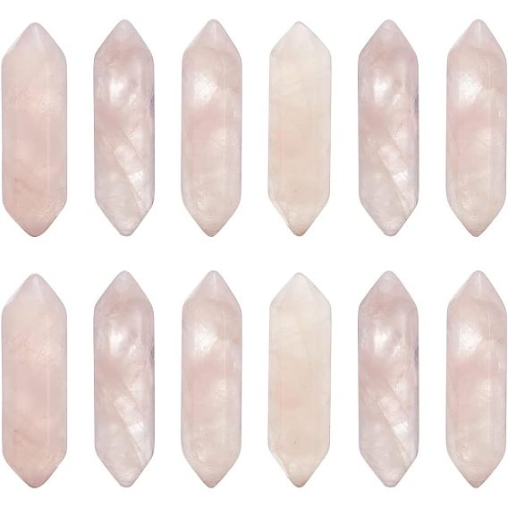 Ограненный натуральный розовый кварц двухконечные лечебные камни, палочка для медитативной терапии, уравновешивающая энергию рейки, для проволоки, свернутой подвесками решений, нет отверстий / незавершенного