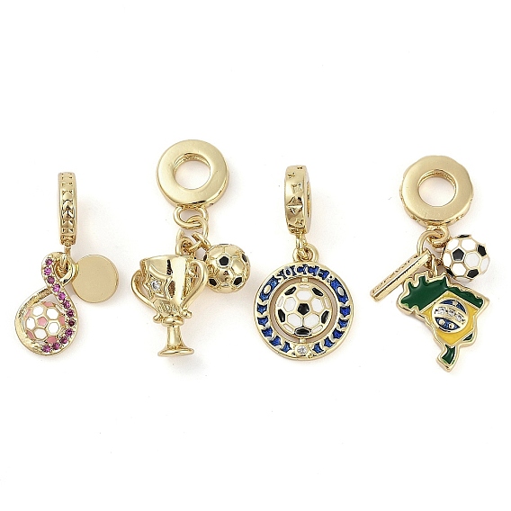 Реечное покрытие латунь микро паве кубический цирконий европейские подвески с подвесками, эмалевые футбольные подвески с большими отверстиями, реальный 18 k позолоченный, долговечный, без кадмия и без свинца