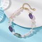Браслеты из натурального розового кварца, пренита, кварцевого кристалла и аметиста для женщин., прямоугольные