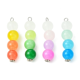 4Pcs 4 Colors Glass Beaded Pendants, with Baking Painted Imitation Jade, Round