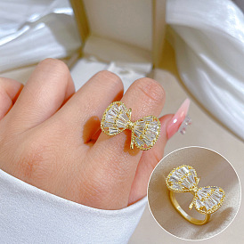 Adjustable Butterfly Bowknot Zircon Ring - Simple Japanese Style Couple Ring.