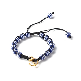 Strip Round Resin Braided Bead Bracelet for Teen Girl Women, Anchor Alloy Charm Bracelet