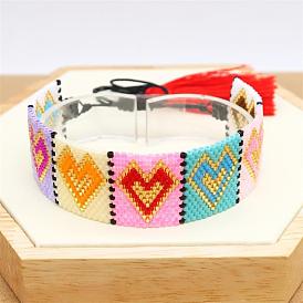 Bohemian Miyuki Beaded Heart Bracelet - Handmade, Fashionable and Unique