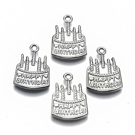 Tibetan Style Alloy Pendants, Cake with Happy Birthday, Cadmium Free & Lead Free