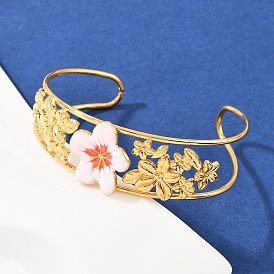 Цветок 304 браслеты-манжеты из нержавеющей стали для женщин, с эмалью