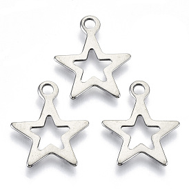 201 Stainless Steel Pendants, Cut-Out, Laser Cut, Hollow, Star