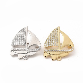 Clear Cubic Zirconia Sailboat Brooch Pin, Brass Badge for Backpack Clothes
