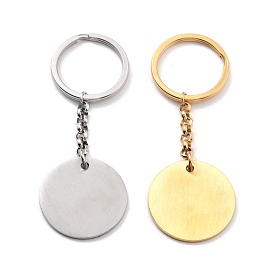 304 Stainless Steel Keychain, Stamping Blank Tag, Flat Round
