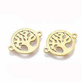 201 Stainless Steel Links Connectors, Laser Cut Links, Flat Round with Tree of Life