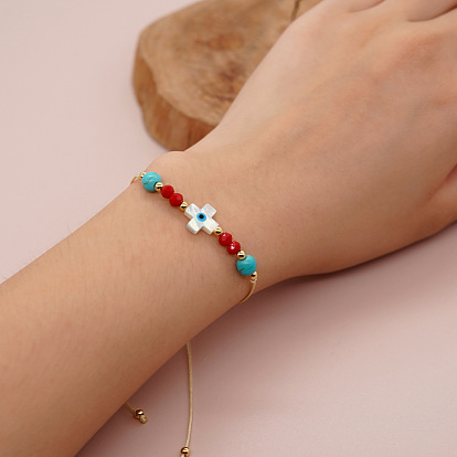 Модные минималистичные браслеты из стеклянных бусин в форме ракушки и креста от сглаза, плетеные браслеты шнур