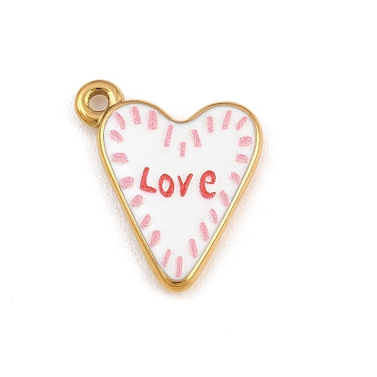 Colgantes de acero inoxidable impresos 304, revestimiento de iones (ip), corazón con amuletos de amor de la palabra, rosa