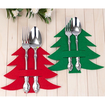 Christmas Themed Felt Tableware Holders, for Fork Spoon Knife Storage Party Table Dinner Decoration Supplies, Christmas Tree