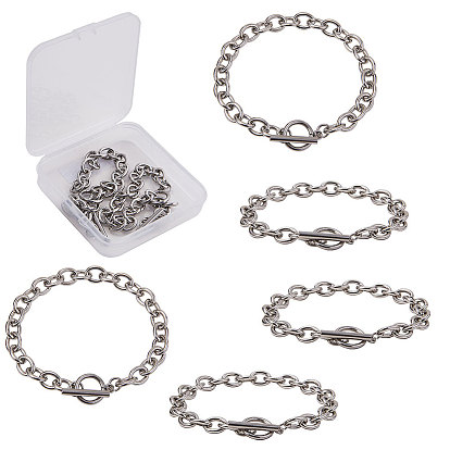 Unisex Stainless Steel Cable Chain Bracelets, with Toggle Clasps