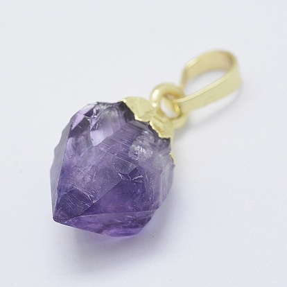 Natural Amethyst Pendants, with Brass Findings