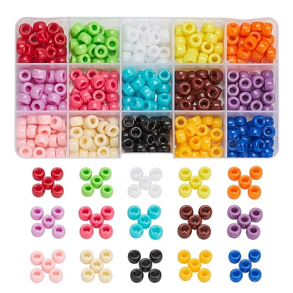 375Pcs 15 Colors Opaque Acrylic European Beads, Barrel