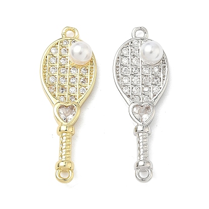 Латунные микропаве прозрачные подвески с фианитом, прелести ракетки, с абс пластмассовой имитационной жемчужиной, без кадмия и без свинца, долговечный, стойки покрытие