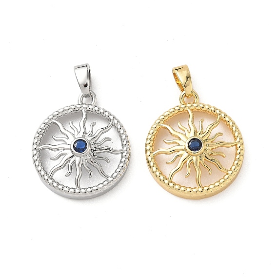 Латунные микро проложить кубического циркония подвески, плоские круглые с солнцем